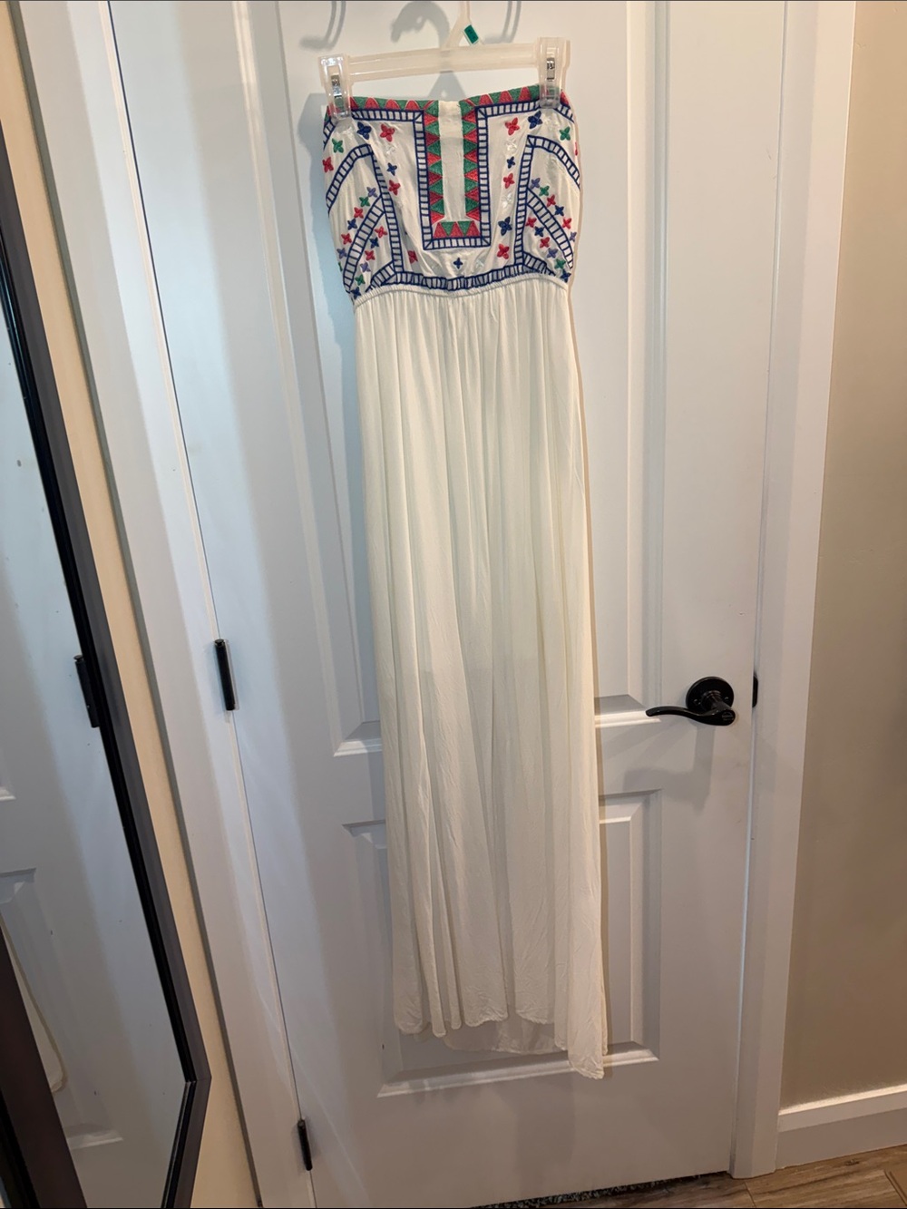White Strapless Maxi Dress Embroidered Detail Size M